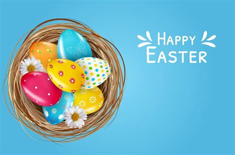 Easter Poster Template Set With 3d Realistic Easter Eggs In Nest Template For Advertising