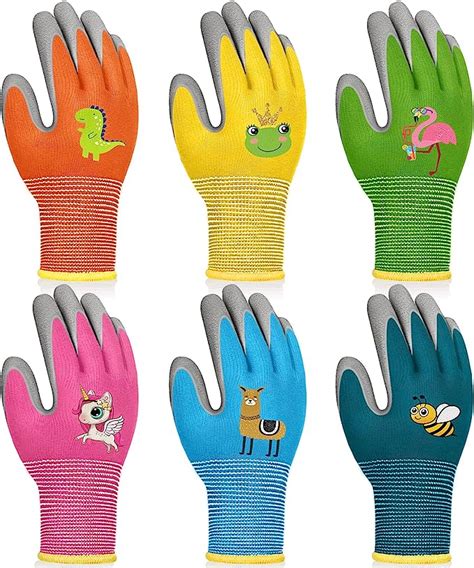 Hiyzi 6 Pairs Kids Gardening Gloves Children Yard Work