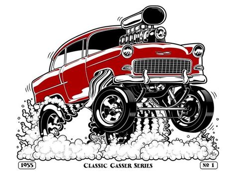 55 Gasser Series Rev 2 Red Art Print By Screamnjimmy Cool Car Drawings Cartoon Car Drawing