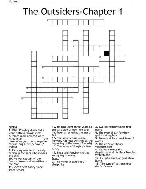 The Outsiders Chapter Crossword Wordmint