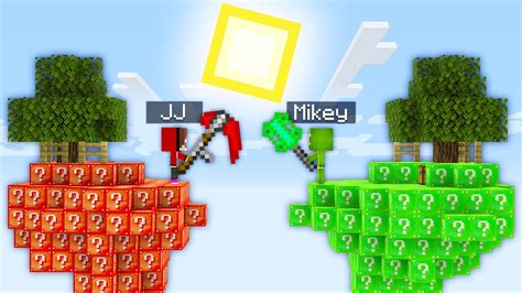 Jj Vs Mikey Sky Lucky Block Island Survival Battle Minecraft Challenge