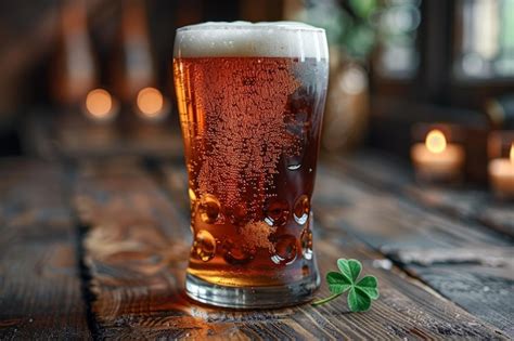 Premium Photo A Pint Of Beer With A Lucky Irish Four Leaf Clover For