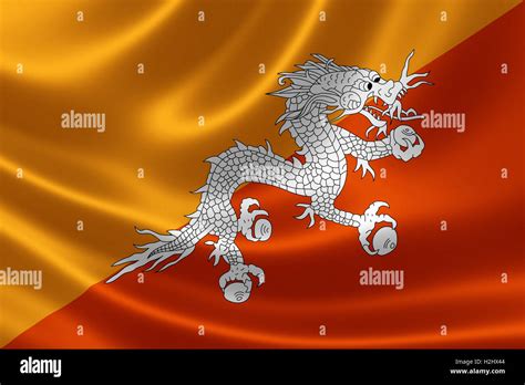 Close Up Of The Flag Of Bhutan On Silky Fabric Stock Photo Alamy