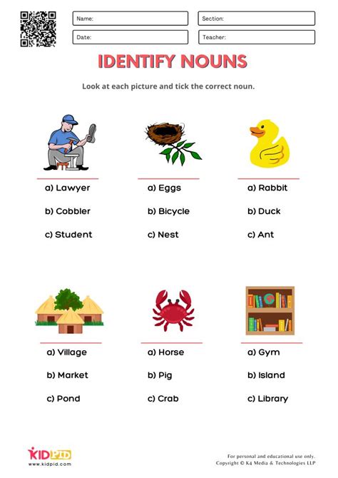 identify noun worksheets  grade  kidpid nouns worksheet nouns