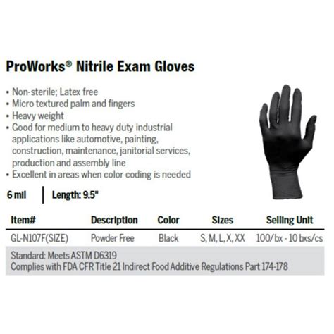 Proworks Black Nitrile Powder Free Exam Gloves 6 Mil M Cs1000