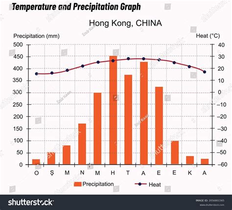 Temperature Precipitation Graph Hong Kong China Vetor Stock Livre De