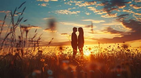 Silhouette Of A Couple In Love At Sunset Premium Ai Generated Image