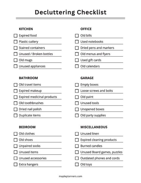 Free Printable Decluttering Checklist Template