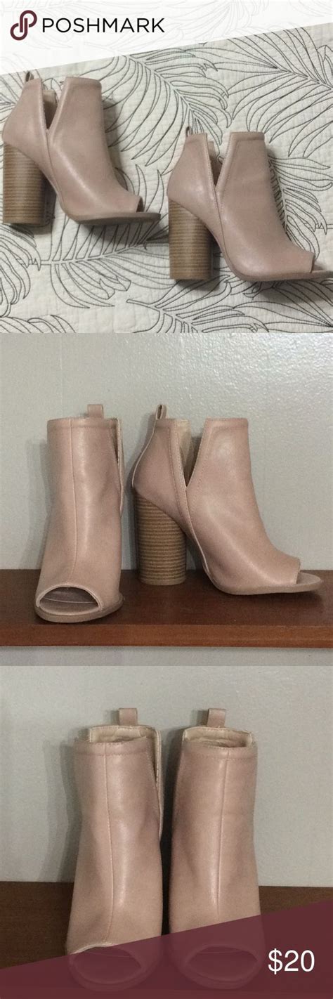 Nude Peep Toe Stacked Heel Bootie