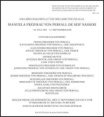 Traueranzeigen Von Manuela Freifrau Von Perfall De Seif Nasseri Sz