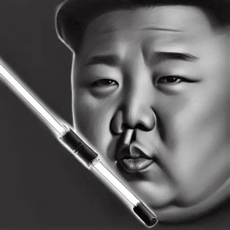 A Very Detailed Pencil Drawing Of Kim Jong Un Holding Stable