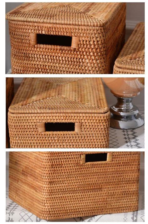 Rectangular Storage Basket With Lid Rattan Storage Baskets For Clothe