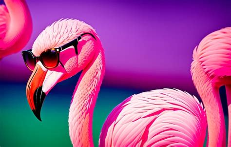 Premium Ai Image Pink Flamingo Wearing Sunglasses Generative Ai