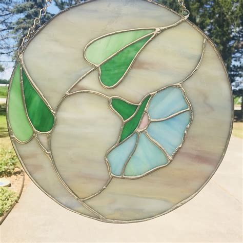 Stained Glass Art Panel Aqua Blue Morning Glory Etsy In 2021 Stained Glass Art Stained