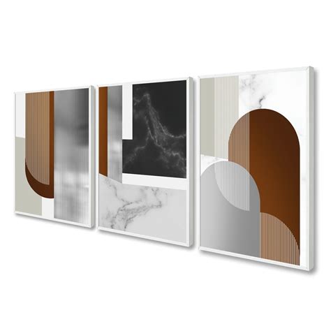 Kit Quadros Decorativos Abstratos Nude Bege Molduras Elo