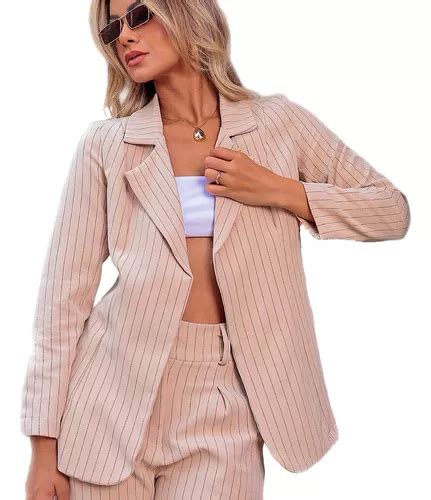 Blazer Feminino Alfaiataria Social Risca De Giz Terninho Mercadolivre