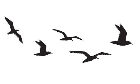 Premium Vector Vector Flock Of Flying Seagulls Silhouettes Isolated