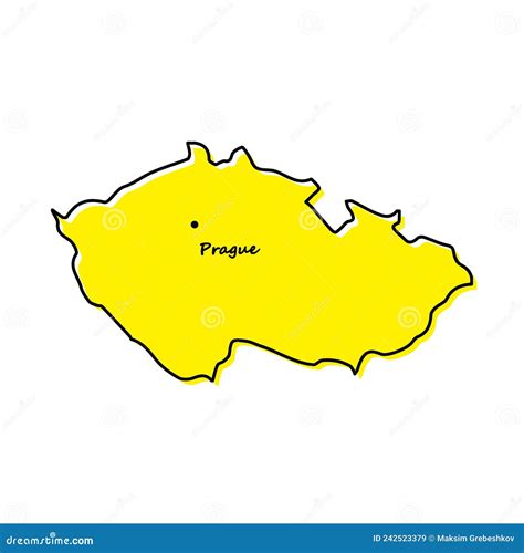 Simple Outline Map Of Czech Republic With Capital Location Stock Vector