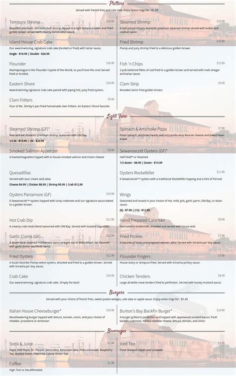 Menu - Wachapreague VA's Island House Restaurant & Marina | Sirved