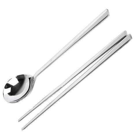 Cheap 1 Set Korean Chopsticks Spoon Stainless Steel Tableware