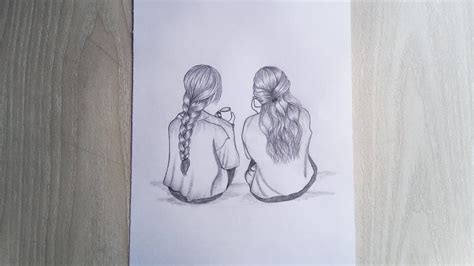 Two Girls Sitting Together Pencil Sketch Drawing Step By Step Youtube