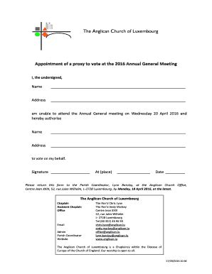 Fillable Online Agm Proxy Form The Anglican Church Of Luxembourg Fax