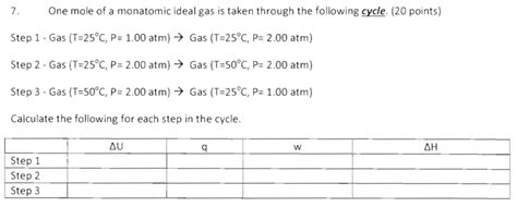 Solved One mole of monatomic ideal gas is taken through the | Chegg.com 