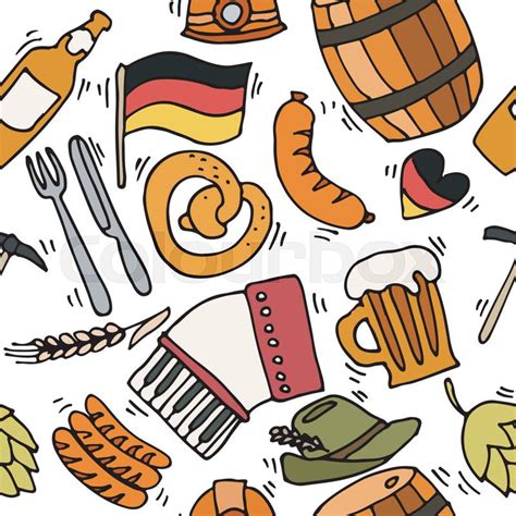 Germany Travel Pattern With Traditional Food And Attractions Concept