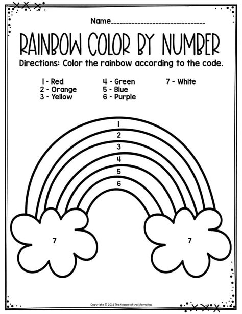 Rainbow Color By Number Preschool Worksheet The Keeper Of The Memories