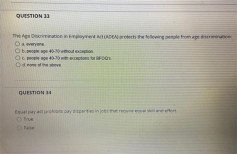 Solved The Age Discrimination In Employment Act Adea Chegg