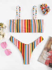 Is That The New Rainbow Striped High Cut Bikini With Hair Tie Romwe Usa