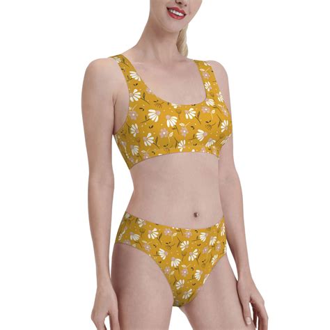 Noikeo Daisies Flowers Pattern Bikini Set For Women Two Piece Swimsuits Low Rise Bathing Suits