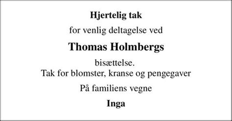 Thomas Holmberg | Dødsannoncer i Danmark