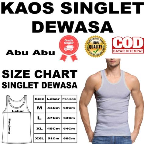 Jual KAOS DALAM PRIA SINGLET DEWASA BAHAN PE POLYESTER UK M XXL ABU