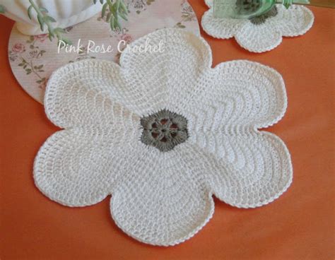 Pink Rose Crochet Place Mat Sousplat Flor Exótica