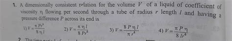 A Dimensionally Consistent Relation For The Volume V Of A Liquid Of