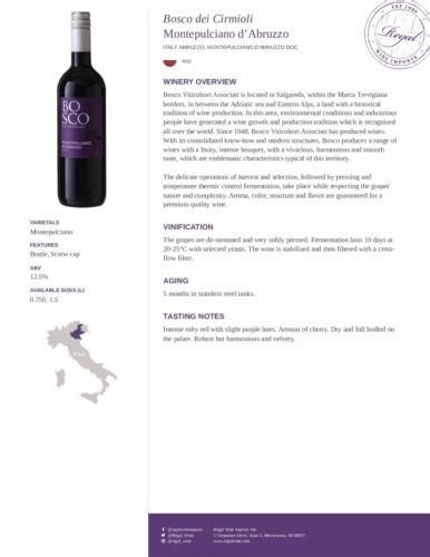 Bosco Montepulciano D Abruzzo Tech Sheet Regal Wine Imports