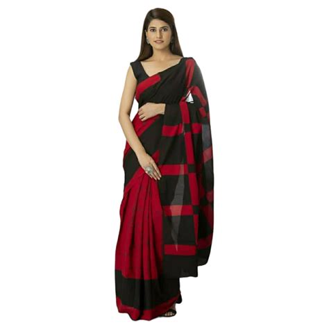 Shop Red Black Colour Bagru Print Saree Gi Heritage