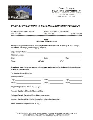 Fillable Online Plat Alterations Preliminary Subdivisions Fax Email