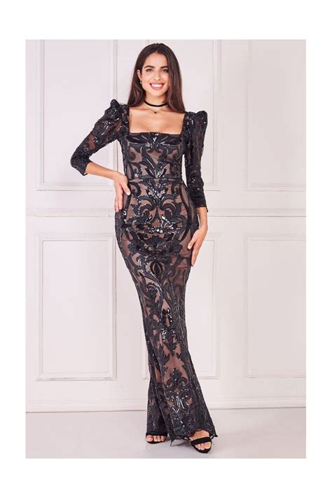 Goddiva Square Neck Scalloped Lace Maxi Black New In From Yumi Uk