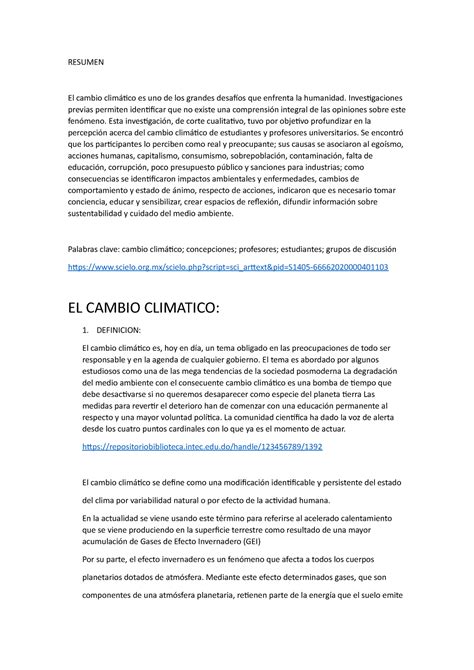 El Cambio Climatico Comunicacion Resumen El Cambio Climático Es Uno De Los Grandes Desafíos