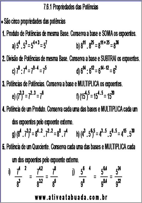 Propriedades Da Potência Exercícios 9 Ano - Exercícios De Potência 9 Ano : Exercício de Potenciação E Suas ...