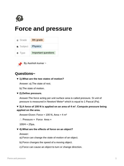 Force and Pressure | PDF | Force | Pressure