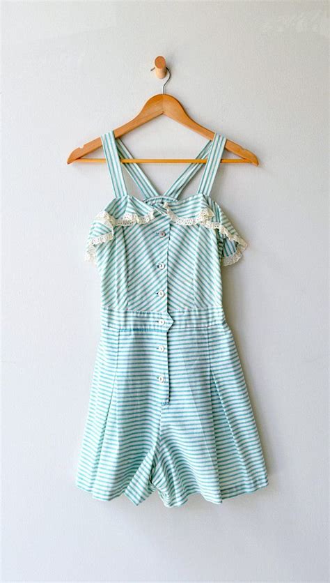 Seafoam Stripe Playsuit And Skirt 1930s Romper 30s Skirt Etsy