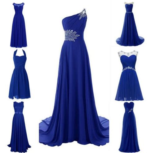 Royal Blue Lace Chiffon Bridesmaid Wedding Evening Plus Size Long Short Dresses Clothes