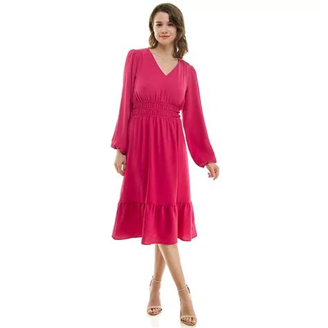 Womens Luxology Smocked Waist V Neck Midi Dress