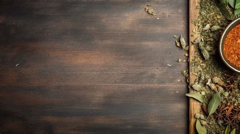 Overhead Perspective Of Dried Leaves And Herbal Tea Against Textured