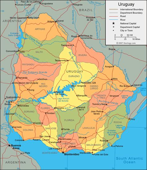 Mapa De Uruguay Con Nombres Departamentos Y Capitales Para Descargar