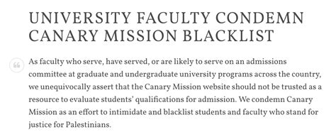 University Faculty Condemn Canary Mission Blacklist