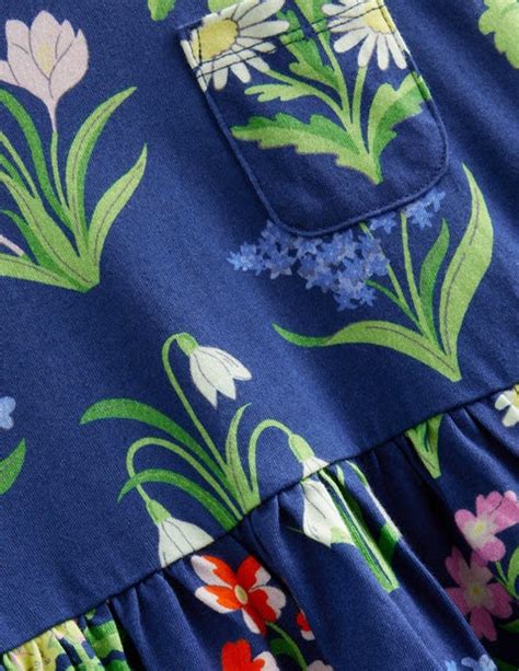 Long Sleeve Fun Jersey Dress College Navy Wild Flowers Boden Uk